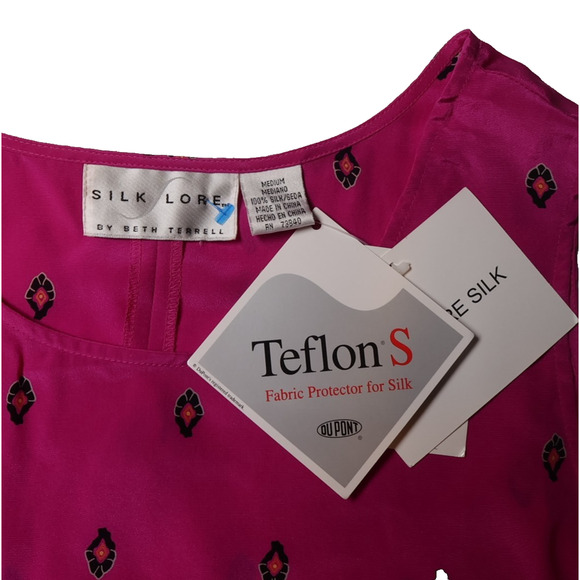 Silk Lore Magenta Shell Print Silk Camisole Scoop Neck Sleeveless MSPR $98 Sz M - Picture 6 of 12